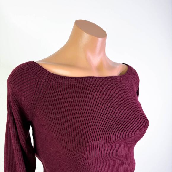 7 For All Mankind Wool Blend Boat Neck Ribbed Knit Sweater Top Burgundy XL NWT - Picture 2 of 11